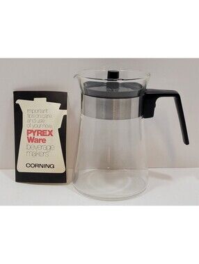Vintage Pyrex 6" Clear Coffee Carafe Pot MCM Black Lid & Handle 7802-C